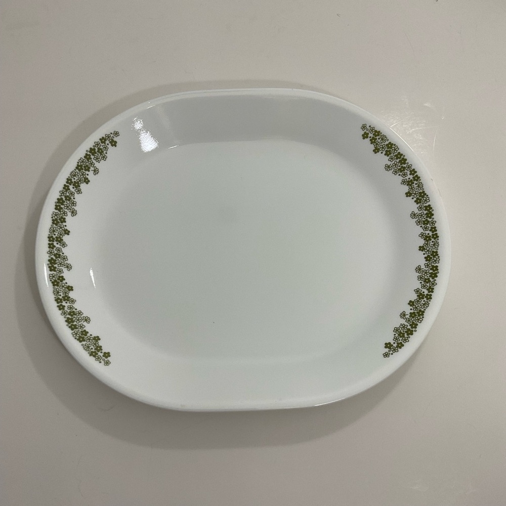 Vintage Corelle Oval Serving Platter Crazy Daisy Green Flower 12”=x 10”